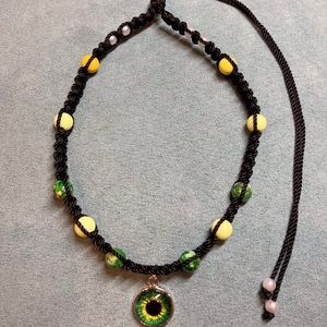 Handmade choker necklace, macrame necklace, necklace, macrame, green, evil eye